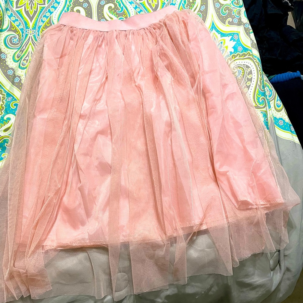 Tulle mesh midi skater skirt pink blush